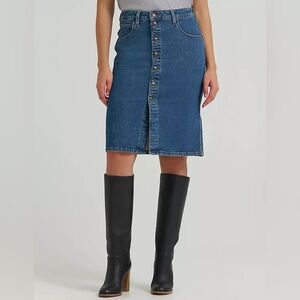 Lee Heritage Button Down Midi Denim Skirt Size 2 Western Vintage Modern NWT